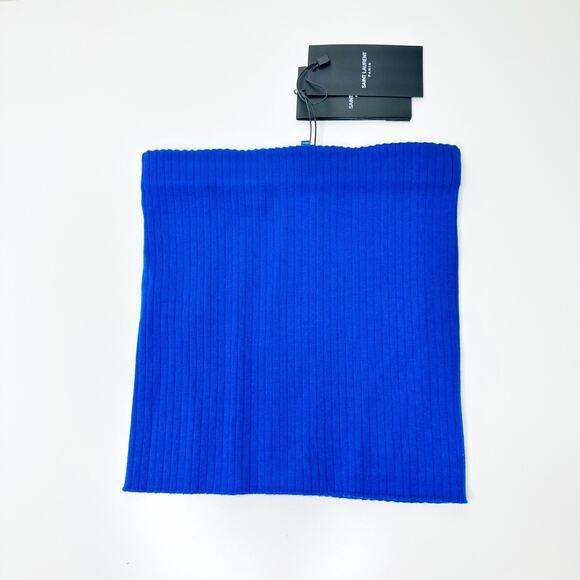 YSL Saint Laurent Size M Ribbed Knit Strapless Top Front Zip Blue NWT $690 - Picture 5 of 12